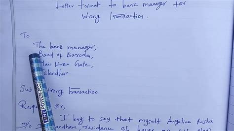 application letter  bank manager  inform wrong