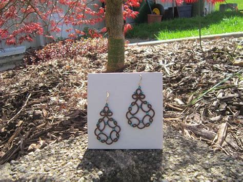 Brown And Turqoise Tatted Lace Earrings Brown And Turquoise Etsy