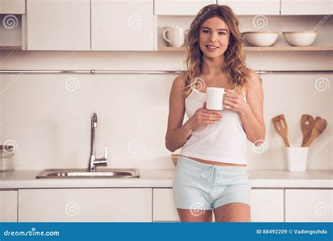 Beautiful Girl In Kitchen Stock Image Image Of Expression 88492209