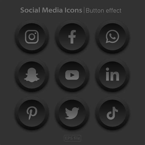 Premium Vector Popular Social Media Dark 3d Icons Button Effect Set