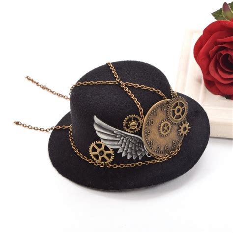 Steampunk Gear And Clock Chain Wing Mini Top Hat Lolita Cosplay Costome
