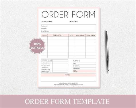 100 Editable Order Form Template Small Business Order Forms Etsy