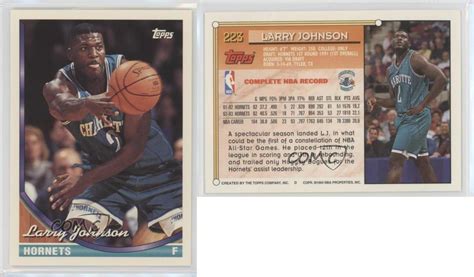 Do you know that the most expensive larry johnson basketball rookie card (larry johnson sports illustrated for kids magazine 12/96 tiger woods rookie here's a list of basketball rookie cards of larry johnson that are currently for sale on ebay and some other online shops. 1993-94 Topps #223 Larry Johnson Charlotte Hornets Basketball Card | eBay