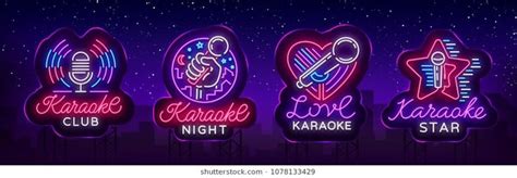 Three Neon Signs That Say Karaoke Karaoke Club And Karaoke Star In The
