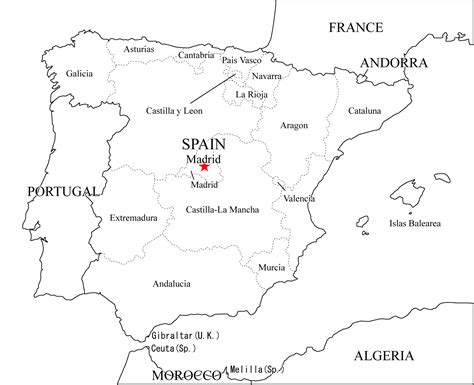 Auf der karte sind vorgeführt grenzen der länder, autonome gemeinschaften spaniens, hauptstädte und städte in spanien. Spanien | Landkarten kostenlos - Cliparts kostenlos