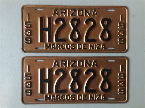 Original Un Restored 1939 Arizona Marcos De Niza License Plates The