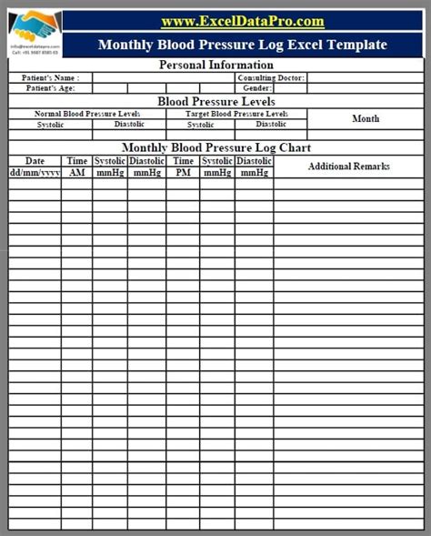 Download Monthly Blood Pressure Log With Charts Excel Template