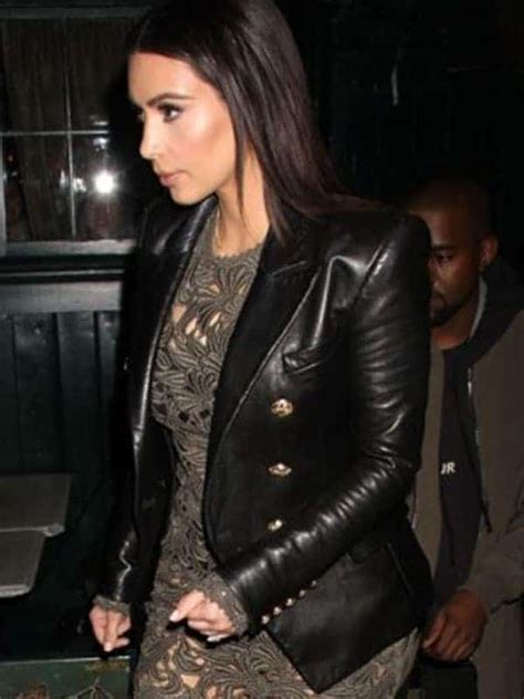 Kim Kardashian Leather Blazer Kim Double Breasted Black Jacket