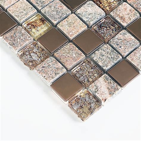 Clear Glass And Stone Mosaic Rose Gold Stainless Steel Tile Backsplash