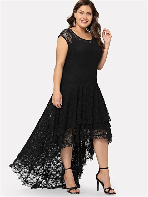 Shein Vestido De Encaje Asimétrico Lace Dress Black Ruffle Summer