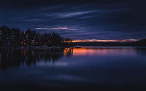 Lake Sunset Clouds Trees Landscape Reflection Finland Wallpapers