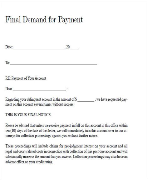 Sample Demand Letter For Payment