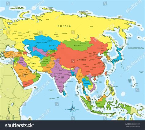 Vector Illustration Asia Map Countries Different Stock Vektor