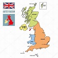 Mapa político de Reino Unido con regiones y sus capitales 2024