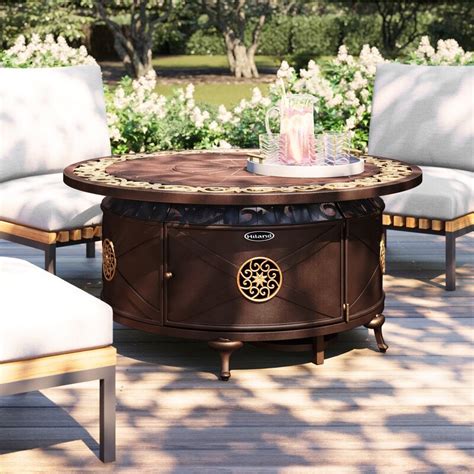 Fire pit table with hidden propane tank inside. Ebern Designs Sorrels Aluminum Propane Fire Pit Table ...