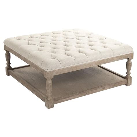 This tufted, square ottoman is a great piece to round out your living room ensemble. Square Tufted Linen Limed Grey Oak Coffee Table Ottoman ...