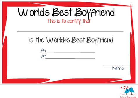 Free Printable Worlds Best Boyfriend Certificates With Regard To Free
