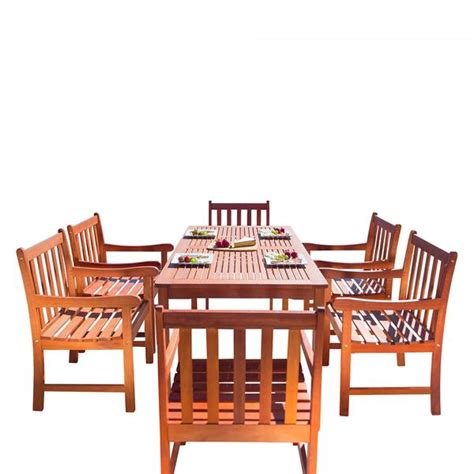 Vifah Malibu Outdoor Wood Wood Patio Dining Set 7 Pcs V98set12 Réno