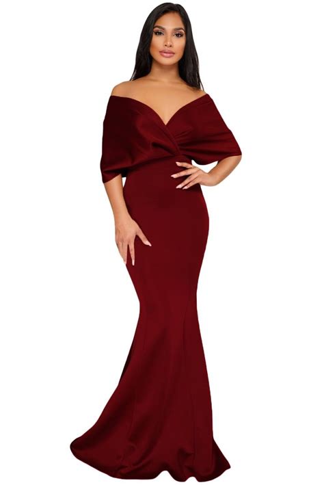 Red Off The Shoulder Mermaid Maxi Dress Necklines For Dresses Maxi Dress Red Evening Dress