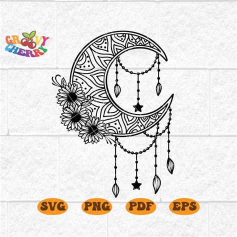 Moon Flowers Svg File Moon Floral Svg Dreamcatcher Svg Moon Etsy