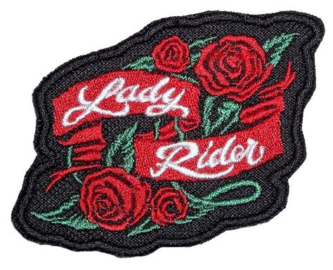 Beautiful Lady Rider Red Roses Embroidered Biker Patch Small Quality