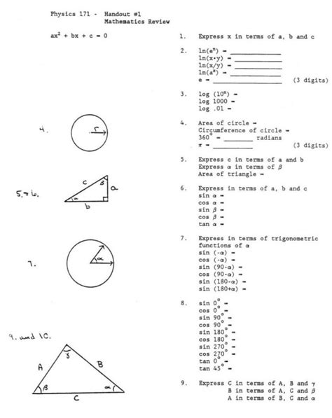 College Math Worksheet Printable