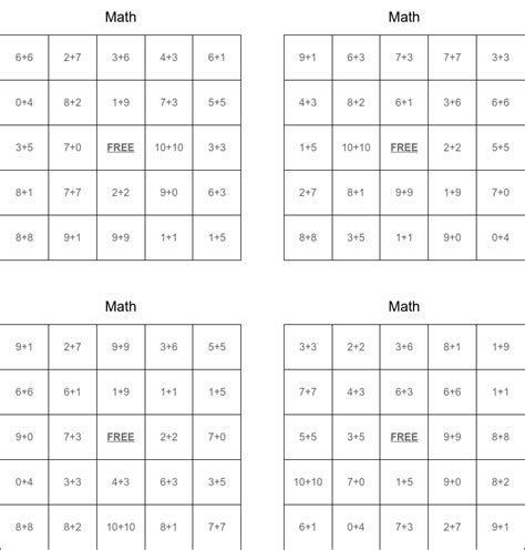 Math Bingo Cards Wordmint