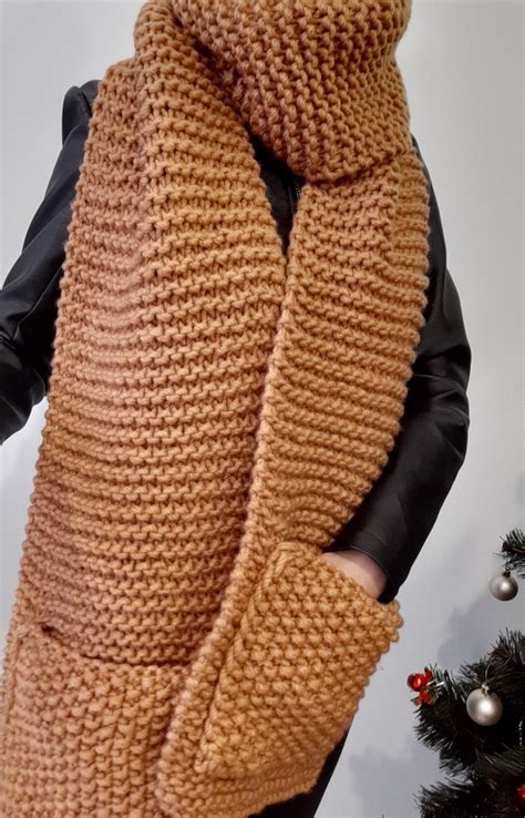 Knitted Scarf Scarf With Pockets Oversized Scarf Chunky Etsy