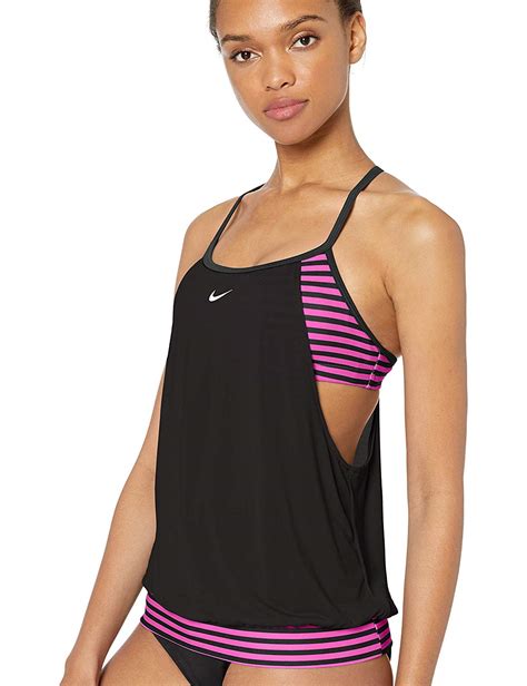 Nike Swim Womens Layered Sport Tankini Swimsuit Set Fuchsia Black