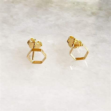 K Gold Filled Hexagon Stud Earrings Dainty Studs For Nd Etsy Uk