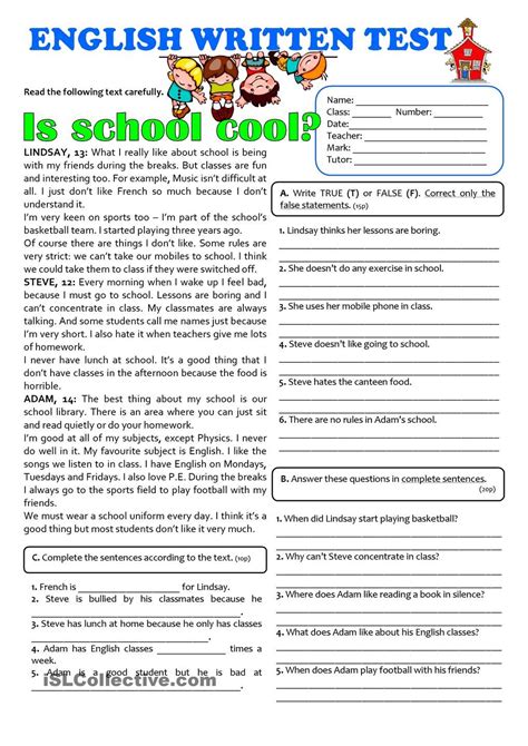 Ela Worksheet 7th Grade