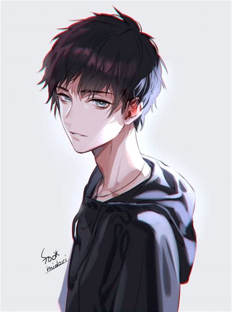 Anime Art Guy Dark Hair Light Blue Eyes Hoodie Casual ตาอะ