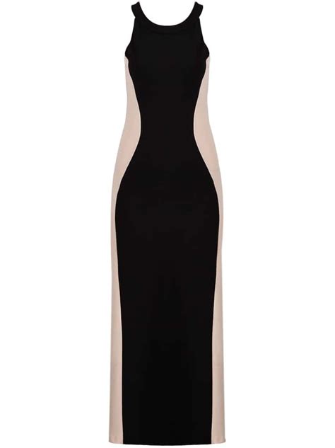 Black Contrast Apricot Sleeveless Slim Maxi Dress Shein Sheinside