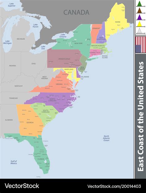 Usa East Coast Map With States Coast East Map Usa States Eastern