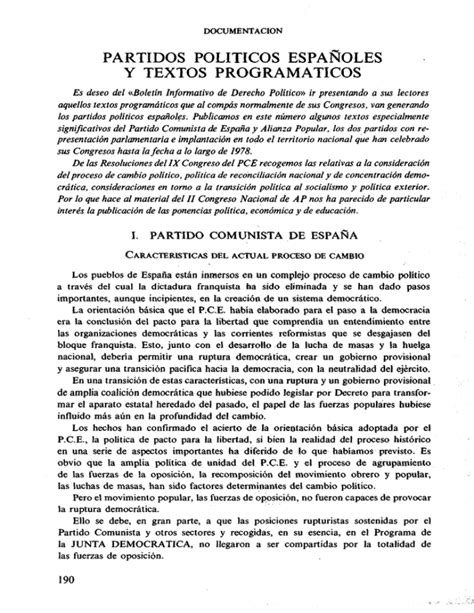 Partidos Políticos Españoles y Textos Programáticos e