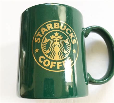 Vintage Starbucks Mug Holiday Ceramic Siren Green W Gold Rim Htf