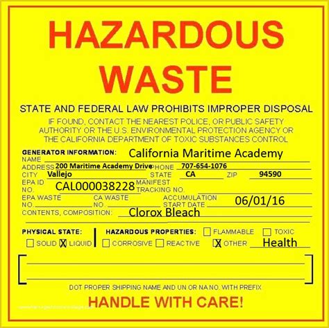 Free Hazardous Waste Label Template Nismainfo