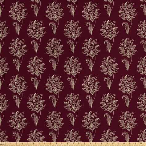 Maroon Fabric By The Yard Rhythmic Paisley Design Antique Damask Style