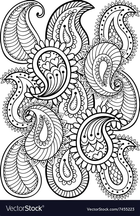 Hand Drawn Paisley Pattern For Adult Coloring Page