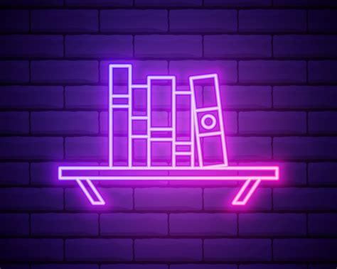 Books On Shelf Neon Sign Various Colorful In Row On Shelf Night
