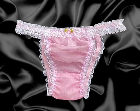 nylon frilly sissy sheer briefs satin rose lace trim panties knickers size 10 20 ebay
