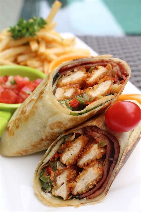 Chicken Wrap Mixed Of Lettuce Chicken Bacon Tomato Shredded Cheese Honey Mustard And