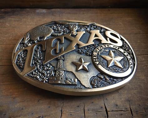 1980s Texas Belt Buckle Solid Brass Award Design Metals State Of Texas