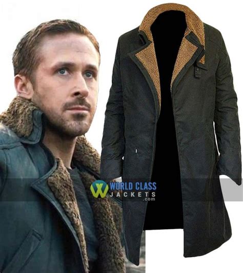 Mens Blade Runner Ryan Gosling 2049 Officer K Long Cotton Fur Collar Trench Coat Fashion