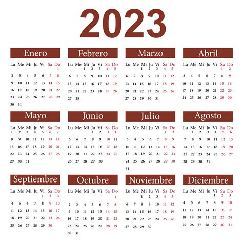 Spanish Calendar 2023 Week Starts On Monday Vector Illustration