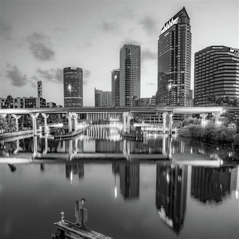 City Skyline Of Tampa Bay Florida Black And White Photograph By