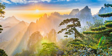 Huangshan Mountain Range Anhui Province China Stock Photos Pictures