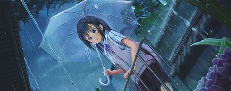 Download 3191x1265 Anime Girl Raining Transparent