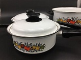 Vintage Enamelware 7pc Pot and Pan Set in Spice of Life Pattern ...