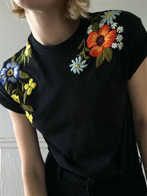 Floral Embroidered Tee Etsy Clothes Embroidery Diy Embroidered